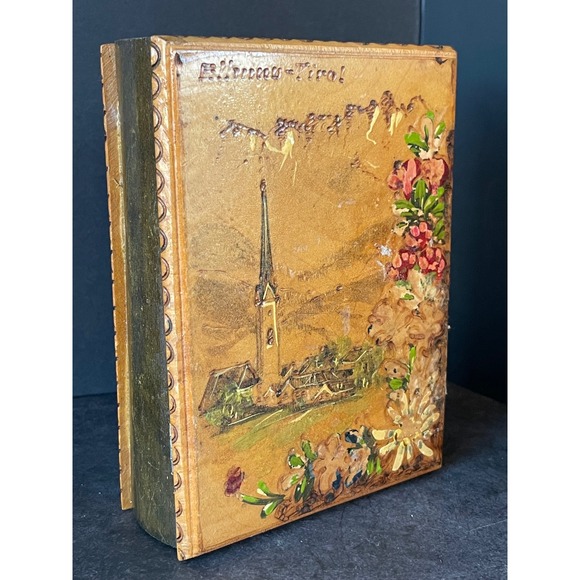 Vintage Ellmau Tirol Hand Painted Wooden Book Box Alpine Church Scene Austria - Picture 3 of 12